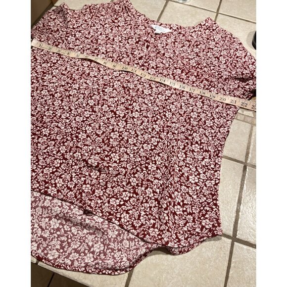 Market & Spruce Shirt Womens Large Floral Button Blouse Maroon White 3/4 Sleeve - Picture 9 of 16